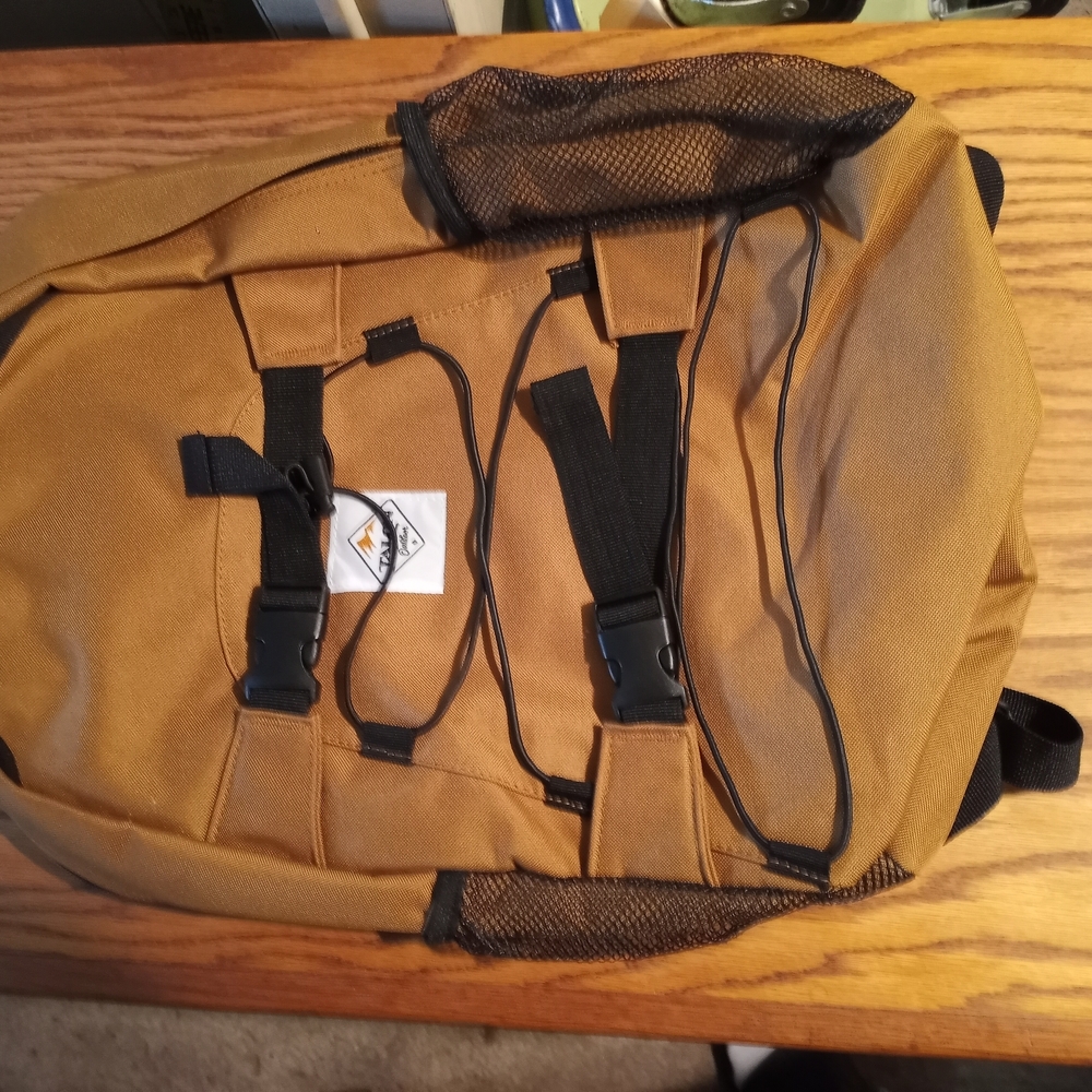 Tan and Black Outdoor Backpack with Adjustable Straps